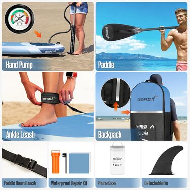 Надувна SUP-дошка Surfstar для дорослих з камеротримачем, ультраширока, зварна технологія, весло та аксесуари, для всіх рівнів