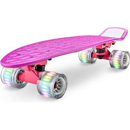 Скейтборд Hurtle Mini Cruiser, LED колеса, протиковзкі, до 100 кг, фіолетовий