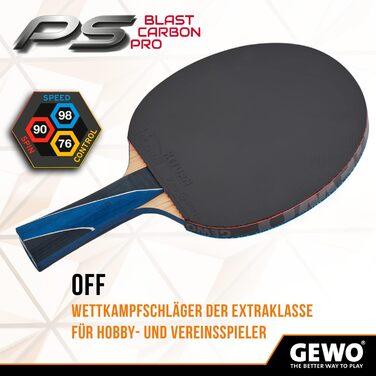 Ракетка для настільного тенісу GEWO PS Blast Carbon Pro - схвалена ITTF професійна ракетка для настільного тенісу, карбонова ракетка зі швидкою основою GEWO Return Pro та високими обертальними властивостями, увігнута, губка 2,0 мм