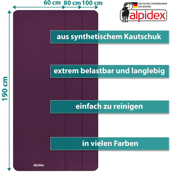 Килимок ALPIDEX 1,5 см не ковзає без фталатів з ременем для йоги