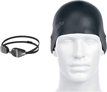 Окуляри для плавання Speedo Fastskin Speedsocket 2 із дзеркальними лінзами та силіконова шапочка для плавання, унісекс, чорна, універсальний розмір