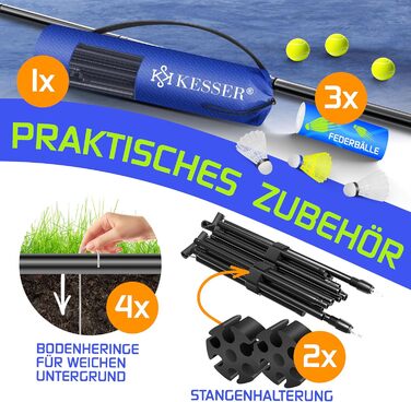 Сітка KESSER для бадмінтону/тенісу, регулювання висоти, аксесуари, сумка