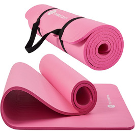 Килимок для йоги TASHIDROLMA Thicker, NBR Yoga Mat Non-Slip з ременем для перенесення, для гімнастичного килимка, фітнес-мату, спортивного килимка, тренувального килимка, товщина 1см (183x61см) (рожевий)