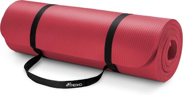 Йога-мат TRESKO 185x60x1,5 см, нековзкий, фітнес-мат, без фталатів, з ременем для перенесення, червоний