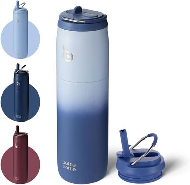 Термобутилка BOTTLE BOTTLE 946 мл з нержавіючої сталі, ізоляція, трубочка, ручка, синя, для спорту, подорожей, BPA-free, подвійні стінки, не протікає
