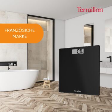 Ваги підлогові Terraillon TSQUARE, скляна платформа, ультратонкі, 26×26 см, велике LCD, до 180 кг, чорні