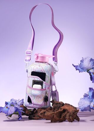 Пляшка для води H2O Capsule 2.2 л з чохлом і соломинкою, BPA-free, велика багаторазова фіолетова пляшка з ручкою та усмішкою