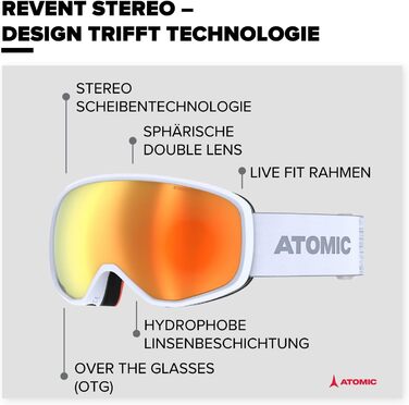 Гірськолижні окуляри ATOMIC REVENT STEREO - Лижні окуляри з антивідблиском - Високоякісні дзеркальні окуляри для сноуборду - Окуляри з оправою Live Fit - Лижні окуляри з подвійною лінзою (світло-сірий)