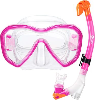 Набір для дайвінгу Dorlle Kids Snorkel Mask з 3-канальним сухим трубкою преміум-класу та окулярами для дайвінгу проти запотівання Професійний набір трубок для дітей (рожевий)