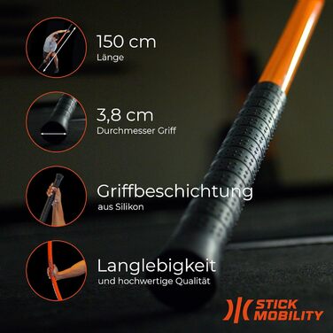 Палиця Mobility Stick для фітнесу, помаранчева, 150 см