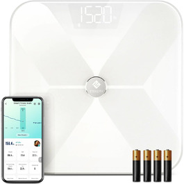 Розумна вага Etekcity Bluetooth, ультратонка, електронна, для вимірювання жиру, м’язової маси, води, білка, кісткової маси, з додатком для iOS/Android, до 180 кг