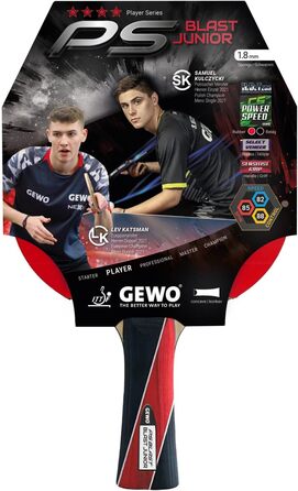 Ракетка для настільного тенісу GEWO PS Blast Junior - схвалена ITTF ракетка для настільного тенісу для початківців для дітей та підлітків, готова ракетка з контрольованою основою та високим обертанням, увігнута, губка 1,8 мм