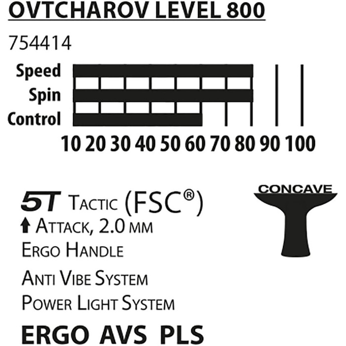 Ракетка для настільного тенісу Ovtcharov 800 FSC, AVS, PLS, Ergo-Grip