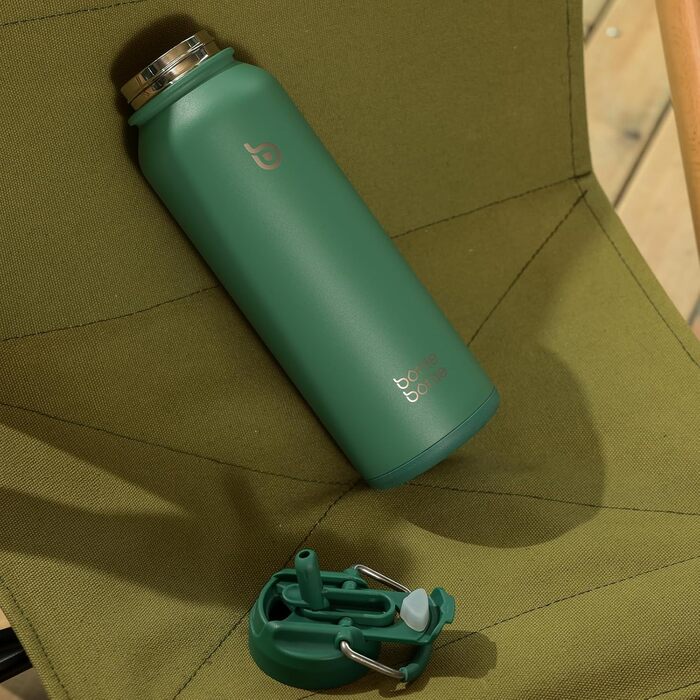 Спортивна термос-пляшка bottlebottle 1 л з нержавіючої сталі, ізоляцією, трубочкою та контейнером для пігулок, зелена