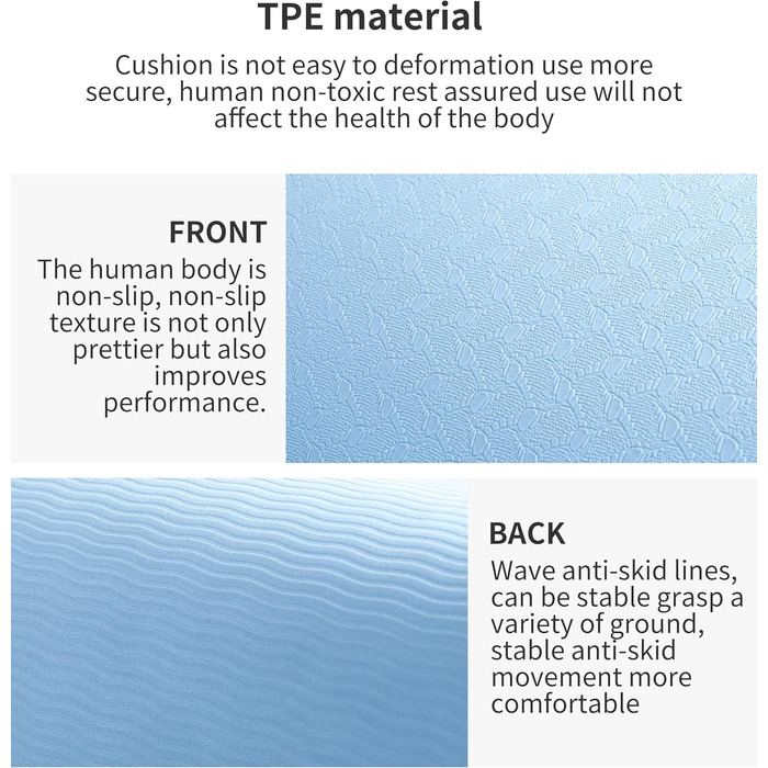 Для чоловіків Нековзний килимок для тренувань, фітнесу, тренажерного залу, пілатесу, присідань, розтяжки з сумкою для перенесення для ремінця (200 см X 100 см X6 мм) (світло-блакитний, 200 см * 100 см * 6 мм)