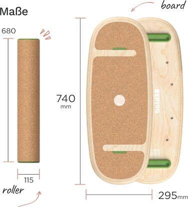 З нековзною пробкою та дерев'яна дошка преміум класу - Balance Board для дорослих включаючи Roller - балансова дошка для серфінгу та фітнесу для спільних тренувань, 38 Balance Board