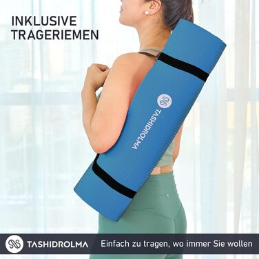 Килимок для йоги TASHIDROLMA Thicker, NBR Yoga Mat Non-Slip з ременем для перенесення, для гімнастичного килимка, Фітнес-килимок, Спортивний килимок, Тренувальний килимок, товщина 1см (183x61см) Синій