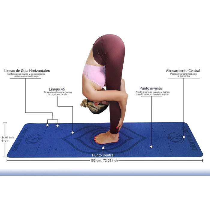 Килимок для йоги Biomundus нековзний ремінь для йоги лінії положення тіла сумка протиковзкий спортивний килимок, килимок для пілатесу sport, килимок для тренажерного залу килимок для йоги, килимок для йоги sport (синій)