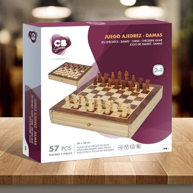 Дерев'яна шахова та шашкова дошка 2 в 1 з висувною шухлядою CB Games ColorBaby