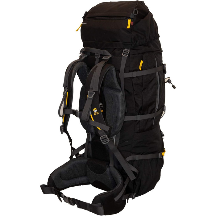Туристичний рюкзак Tashev Outdoors Mount 100+20 л, фронтальний і верхній вхід, з чохлом від дощу, для жінок і чоловіків, чорний/жовтий, виготовлений в ЄС