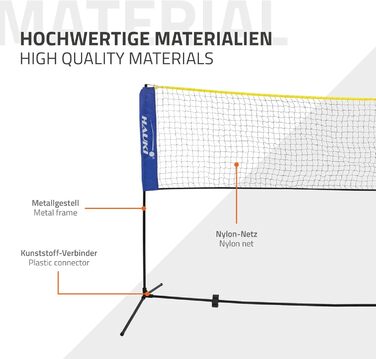 Сітка для бадмінтону Hauki, Тенісна сітка 400 см/500 см, Чорний/Синій, H156 см, Набір сіток для бадмінтону, 3 шт. Бадмінтон, Сумка для транспортування, Міцна залізна рама, Портативна волейбольна сітка, Тренувальна сітка для приміщень і на вулиці Blue 400 
