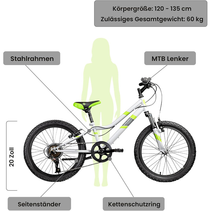 Велосипед Galano 20 7-швидкісний MTB сірий/зелений, 120-135 см