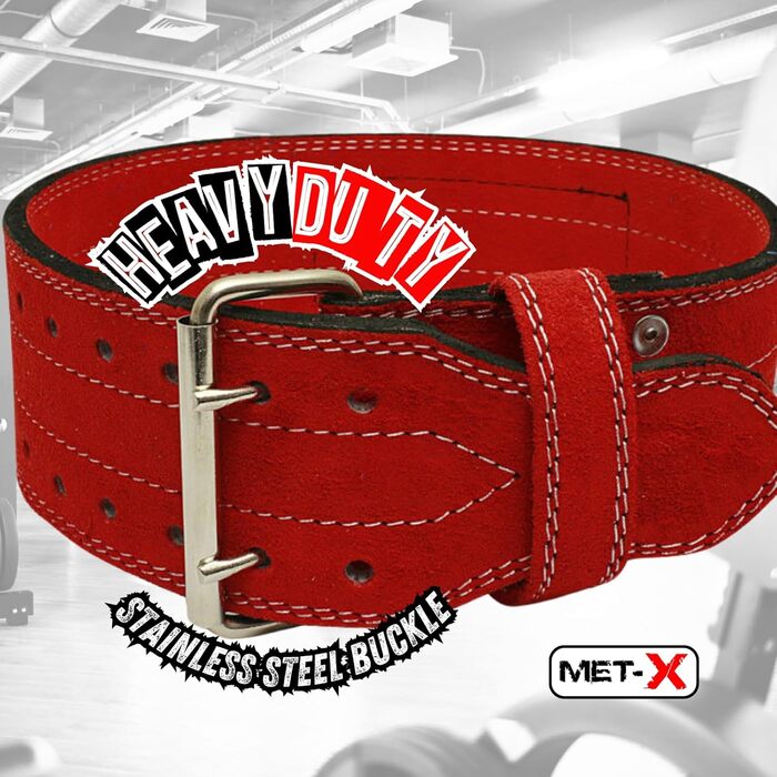 Пояс для важкої атлетики MET-x Premium Nubuck Leather Pro Power Lifting Belt Шкіряний ремінь, міцний, червоний