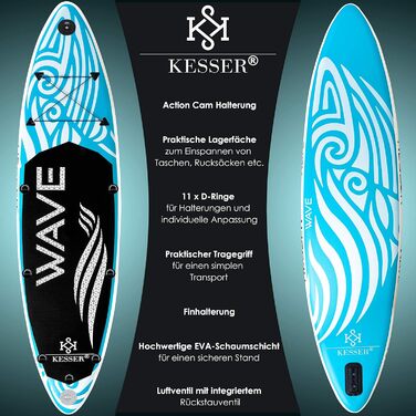 KESSER® Надувна SUP-дошка для веслування, преміум, 6 дюймів, з повним комплектом аксесуарів, для водного спорту, до 130 кг