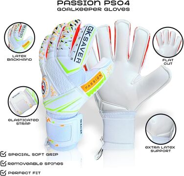 Рукавички воротаря GK Saver Passion PS04, плоский крій, розмір 6-11