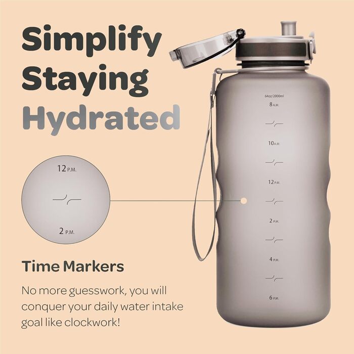 Гідраційна пляшка для води з фруктовим відсіком Hydracy 2л, BPA Free, з часовою міткою, герметична спортивна пляшка без конденсату для спорту та активного відпочинку