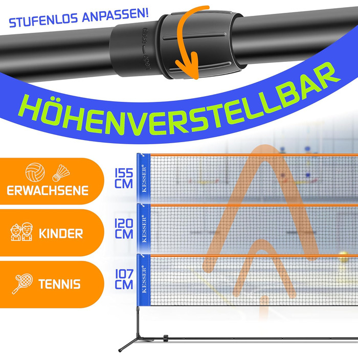 Сітка KESSER для бадмінтону/тенісу, регулювання висоти, аксесуари, сумка