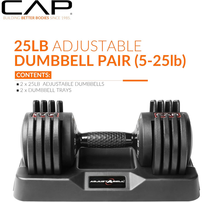 CAP Barbell Регульовані круглі гантелі, пара, 5,7 кг, 11,3 кг, 25 кг – вибір ваги