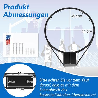 Баскетбольне кільце GYMAX Ø 45см/37см, баскетбольна сітка з кільцем, сітка та кронштейн, атмосферостійке баскетбольне кільце професійного розміру для настінного монтажу, для шкільних дворів та спортивних залів (Ø37см, чорний)