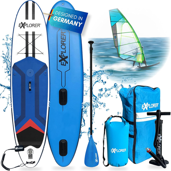 Дошка для веслування EXPLORER SUP Fusion Stand Up до 180 кг Повний комплект з алюмінієвим веслом, рюкзаком, насосом, плавником і набором патчів. (ВІНДСЕРФІНГ 11.6)