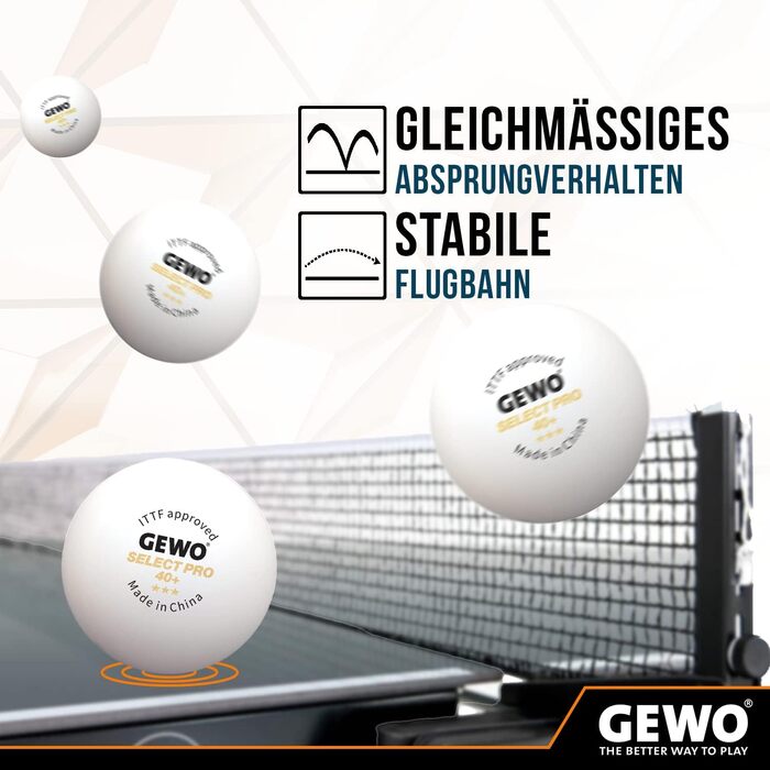 М'ячі GEWO Select PRO білі 40мм, 3-зіркові, ITTF, 3 шт.