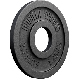 Вагові пластини GORILLA SPORTS Olympia - 1,25 кг, 2,5 кг, 5 кг, 10 кг, 15 кг, 20 кг, 25 кг, 30 кг, діаметр отвору 50 мм, чавун, одиночний/комплект - вагові пластини, набір вагових пластин, гантелі (1,25 кг)