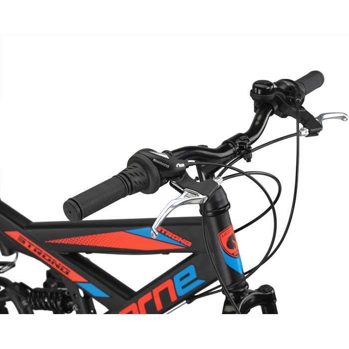 Гірський велосипед Licorne Bike PREMIUM Strong V 24 і 26 дюймів - велосипед для хлопчиків, дівчаток, жінок і чоловіків - 21 швидкісна передача - повна підвіска (чорний/синій/помаранчевий, 24,0 дюйма)