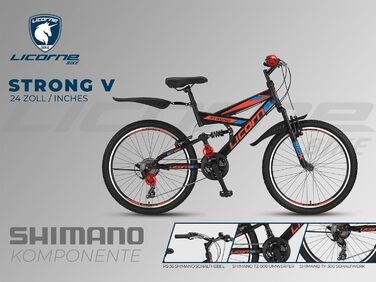 Гірський велосипед Licorne Bike PREMIUM Strong V 24 і 26 дюймів - велосипед для хлопчиків, дівчаток, жінок і чоловіків - 21 швидкісна передача - повна підвіска (чорний/синій/помаранчевий, 24,0 дюйма)