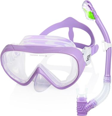 Набір для підводного плавання Kids, Окуляри для дайвінгу Kids Anti-og and Dry Snorkel - Маска для дайвінгу проти протікання Суха трубка Набір для підводного плавання для хлопчиків 4-14 (F, фіолетовий набір)