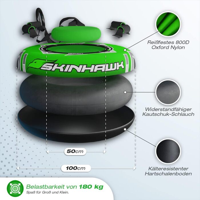 Шина SKINHAWK Professional Snowtube Ø100cm Зелена Sled Bob Tire