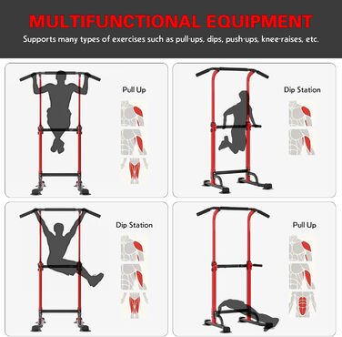 З турніком Багатофункціональна вежа для силових тренувань, ідеально підходить для домашнього тренажерного залу (червоний і чорний)