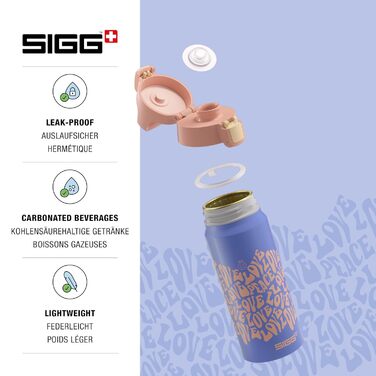 Дитяча алюмінієва пляшка SIGG WMB ONE 0,6 л для газованих напоїв, герметична, легка, BPA-free, сертифікат ClimatePartner, для спорту та школи, дизайн 3 Wave Teen