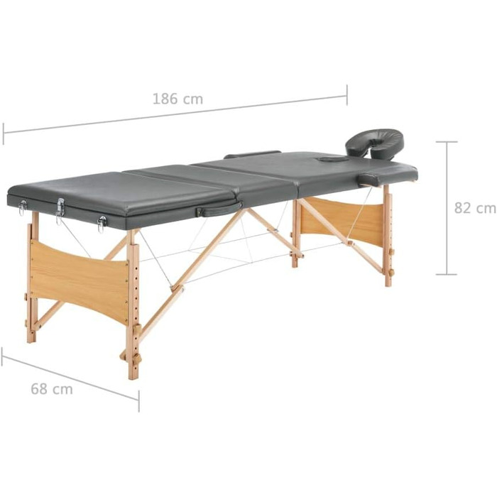 Масажний стіл 3 зони, регульований, дерев'яна рама, антрацит