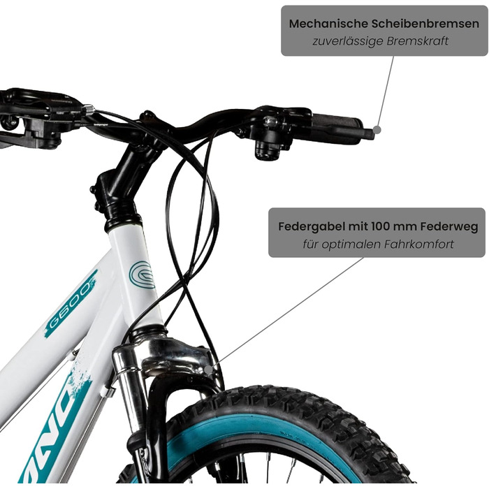 Мотоцикл Galano G600 MTB 26 дюймів для дорослих та підлітків від 145 см Гірський велосипед з амортизаційною вилкою Cross Bike 18 швидкісний перемикач білий/бірюзовий 33 см