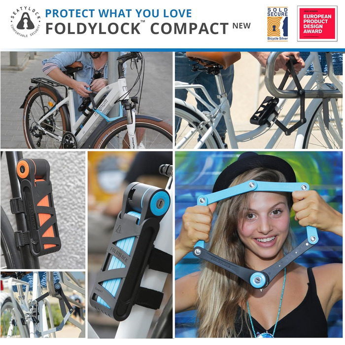 Складаний велосипедний замок FoldyLock Compact 85 см – високий рівень безпеки, з ключем і кріпленням, для електровелосипедів, самокатів та велосипедів