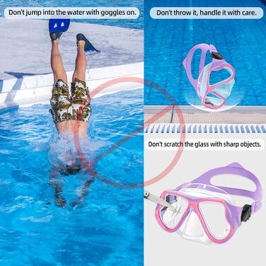 Маска для дайвінгу Freela Kids Swim Goggles для підлітків 5-14 років, лінза із загартованого скла, окуляри з оглядом 180 HD з кришкою для носа для басейну Beach Purple