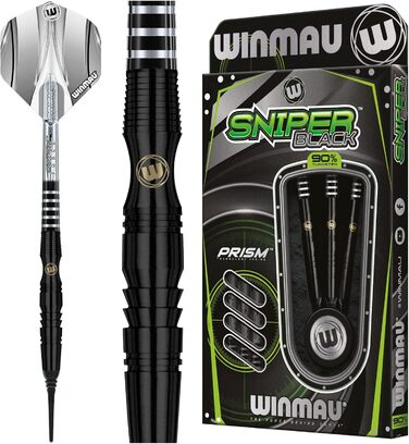 Професійний набір дротиків WINMAU Sniper Black з вольфраму з оперенням і стрижнями