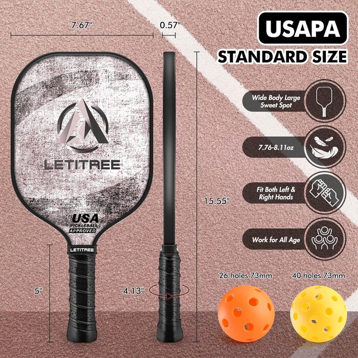 Ракетки LETITREE Pickleball USAPA, м'ячі та сумка