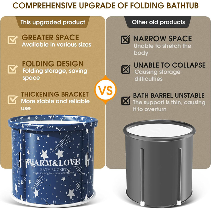 Портативна складна ванна для дорослих, ванна для гарячої ванни та крижаної ванни, окремо стоячі ванни для душу (зірка синя, розмір S 70 х 65см) маленька-70 см * 65 см зоряно-блакитна