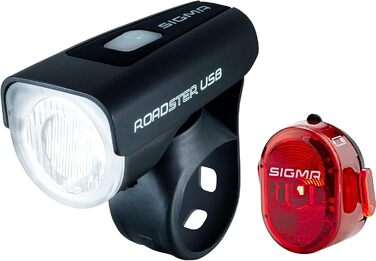 Комплект велосипедних ліхтарів Sigma Sport ROADSTER USB / NUGGET II, 25 люкс, акумуляторні, передня та задня LED фара, StVZO, чорний